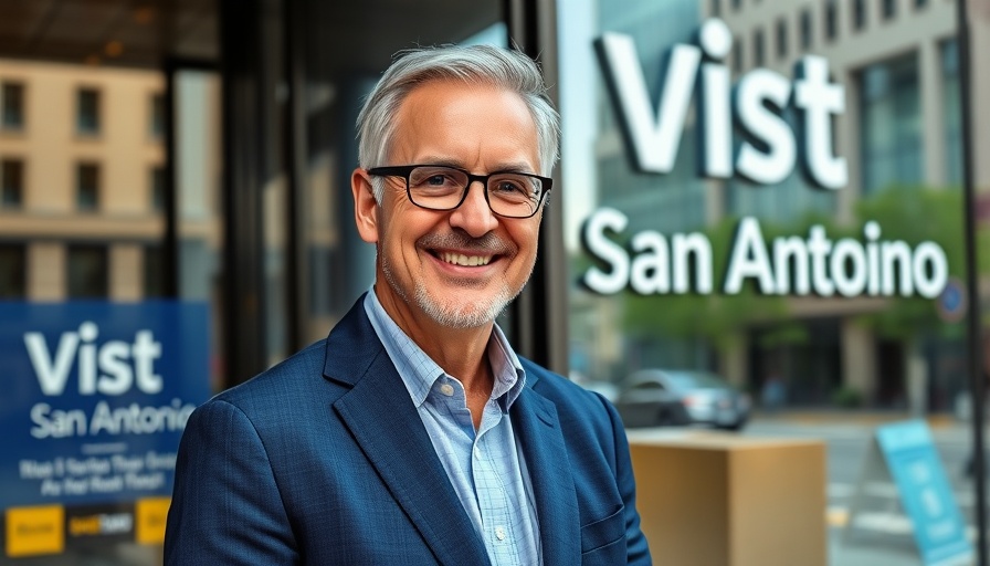 Confident man at Visit San Antonio office discussing tourism challenges.