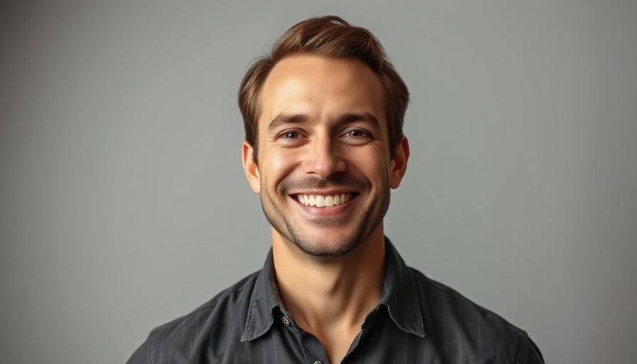 Casual man smiling confidently in a portrait setting.