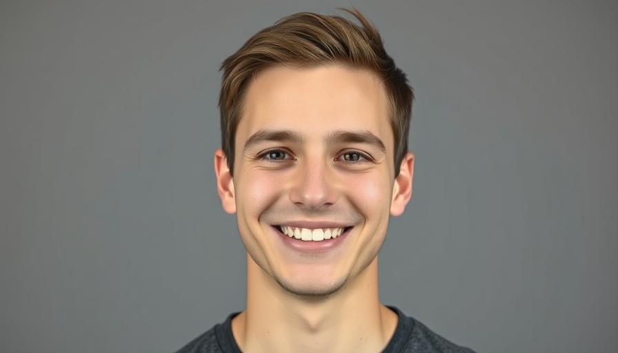 Smiling young man portrait against a simple gray background