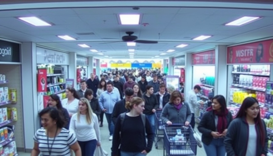 Surveillance footage of Walmart shoppers in an aisle.