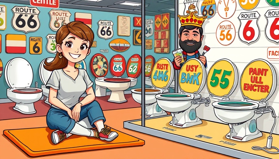 Cartoon of a woman and unusual toilet seat exhibit in Texas News comic.