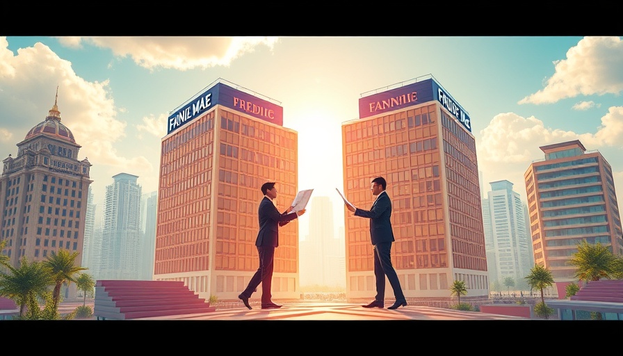 Conceptual merging of Fannie Mae and Freddie Mac in a futuristic landscape.