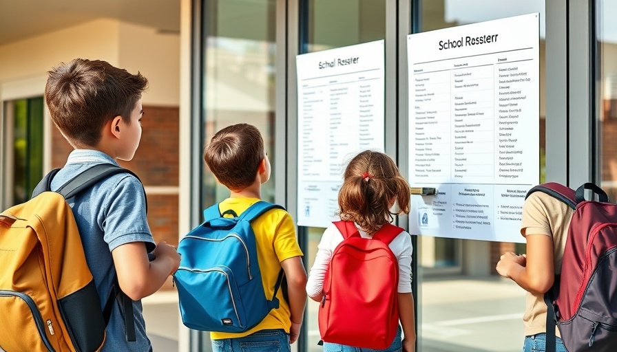 Students checking school rosters in El Paso, bright daylight