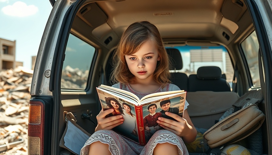 Post-strike scene with a girl in van amid destruction.