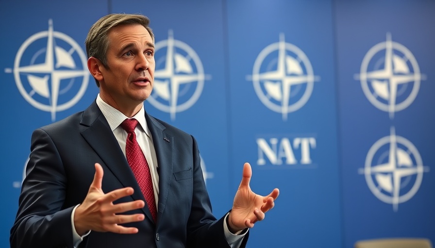 Confident man discusses NATO data vulnerabilities in a formal setting.