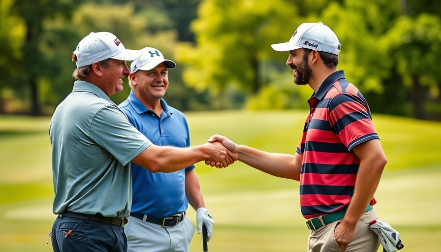 Golf camaraderie with players exchanging a handshake on course