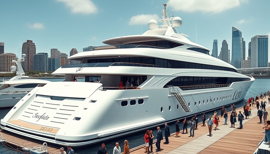 Mega-yacht docked in NYC with people disembarking.