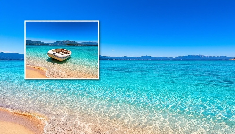 Lake Tahoe boat accident scene with clear water and overturned boat.