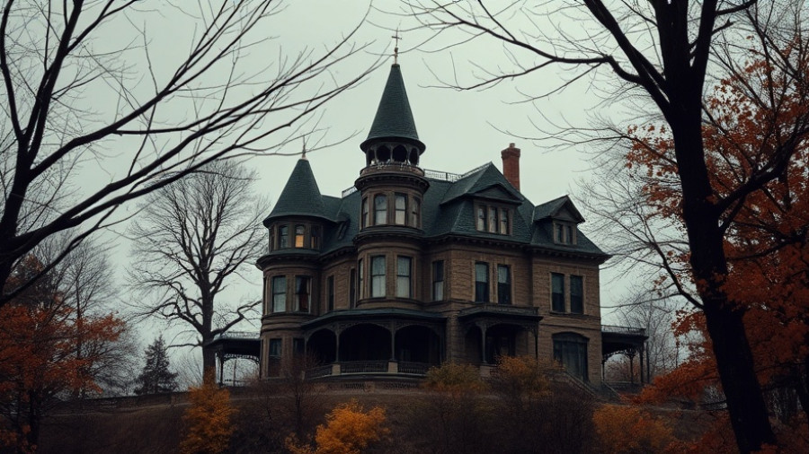 Most haunted hotel in America on hilltop with autumn trees.