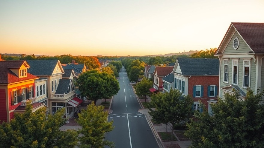 Aerial view of Centerton, Arkansas showcasing vibrant community engagement and local businesses at sunset.