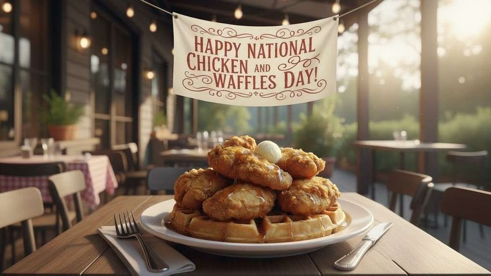 Delicious chicken and waffles for National Chicken and Waffles Day.