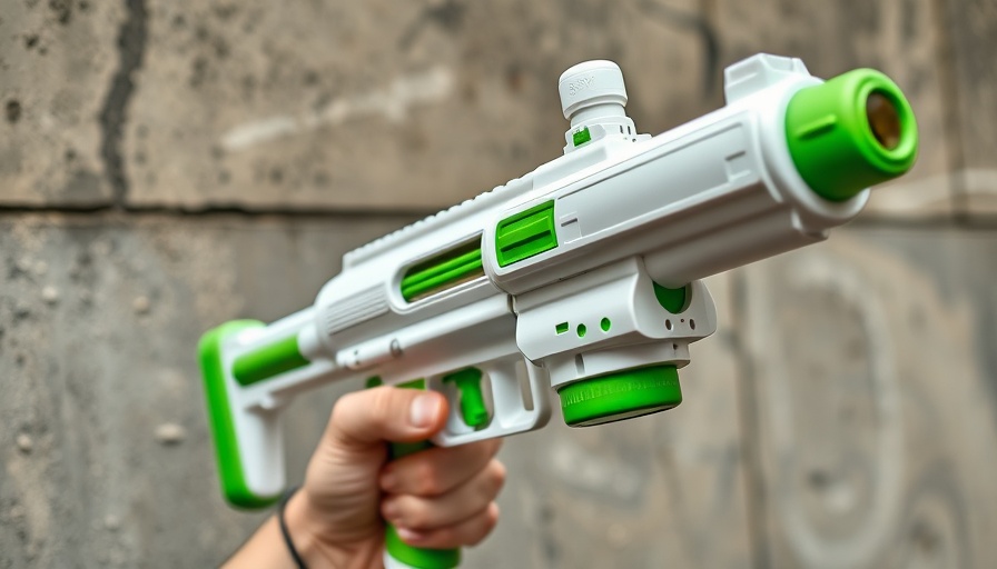 Close-up of splat ball blaster highlighting safety features.