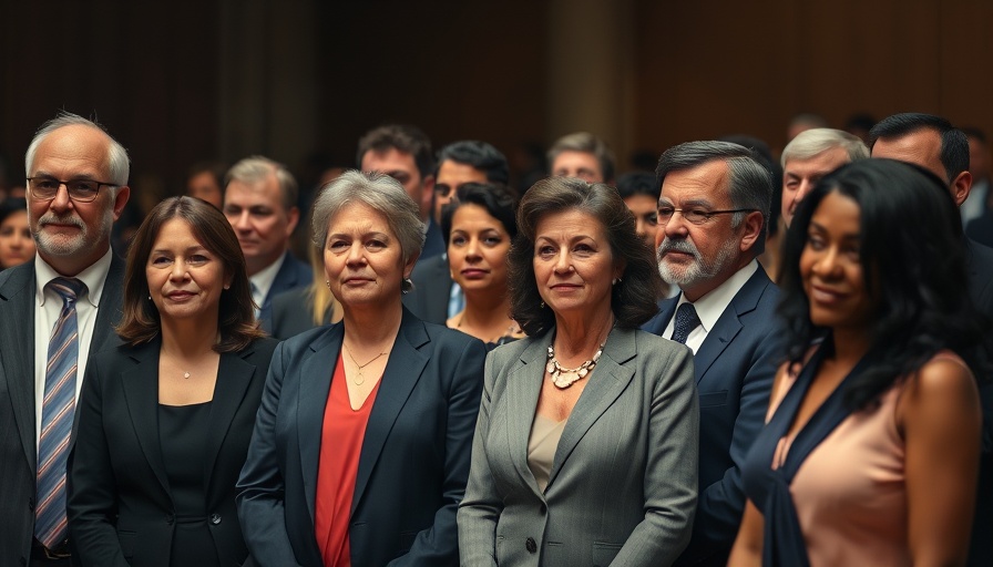 Individuals gathered at a formal event, mixed emotions visible.