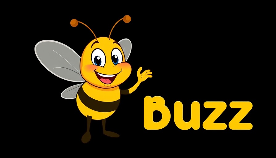 Cheerful cartoon bee next to Buzz text for D9 After Party.