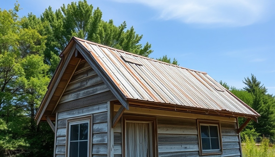 Damaged tiny home roof showing storm impact, rebuilding needed.
