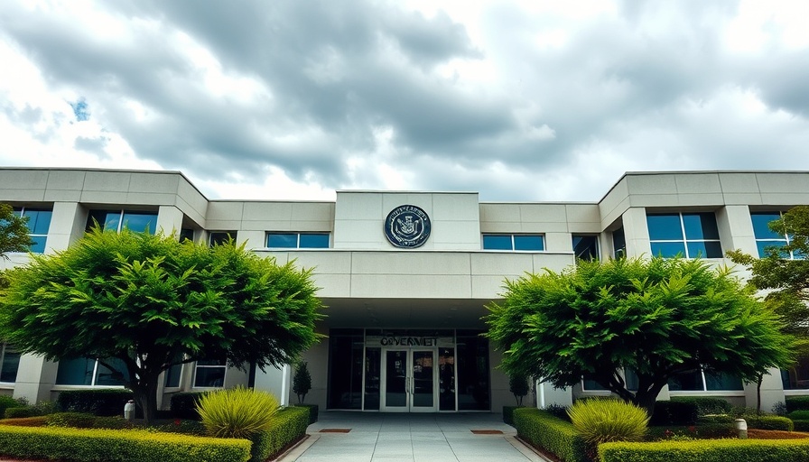 ICE activity in Northwest Arkansas government building, manicured entrance.