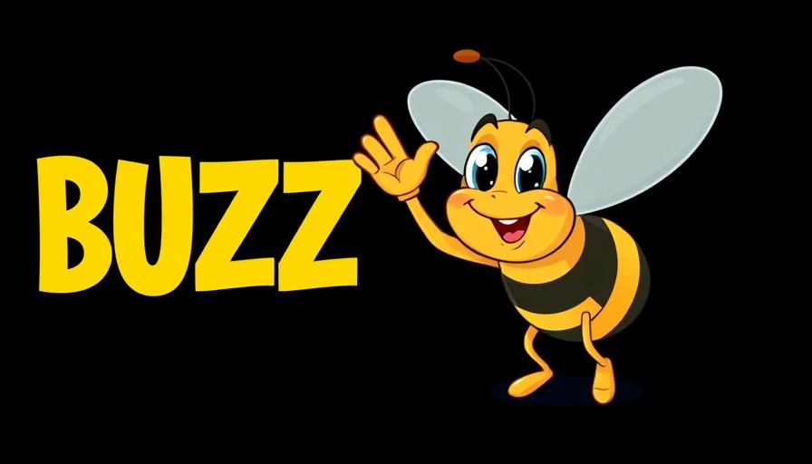 Cartoon bee with 'BUZZ' text on black background, Northwest Arkansas concerts.