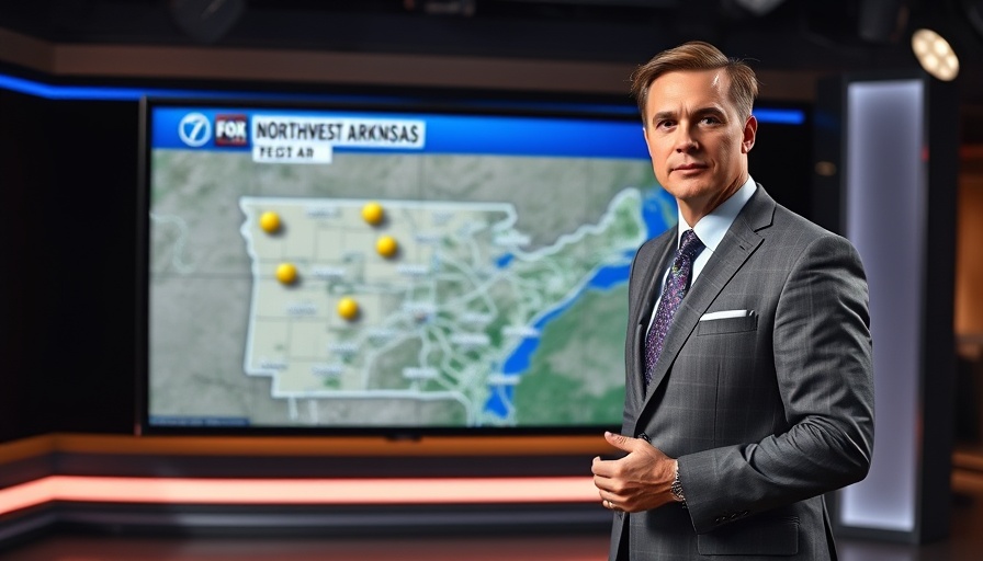 Meteorologist presenting summer weather forecast for Northwest Arkansas.