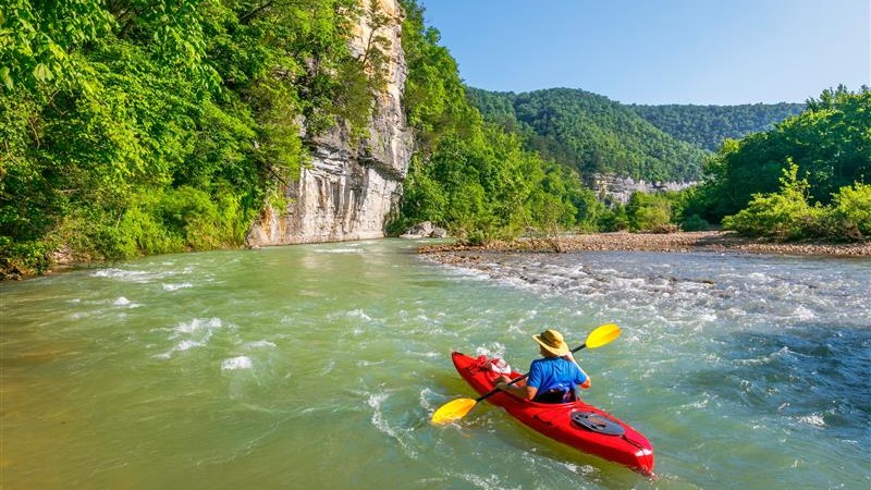 Arkansas outdoor adventures: Fishing in lush river.