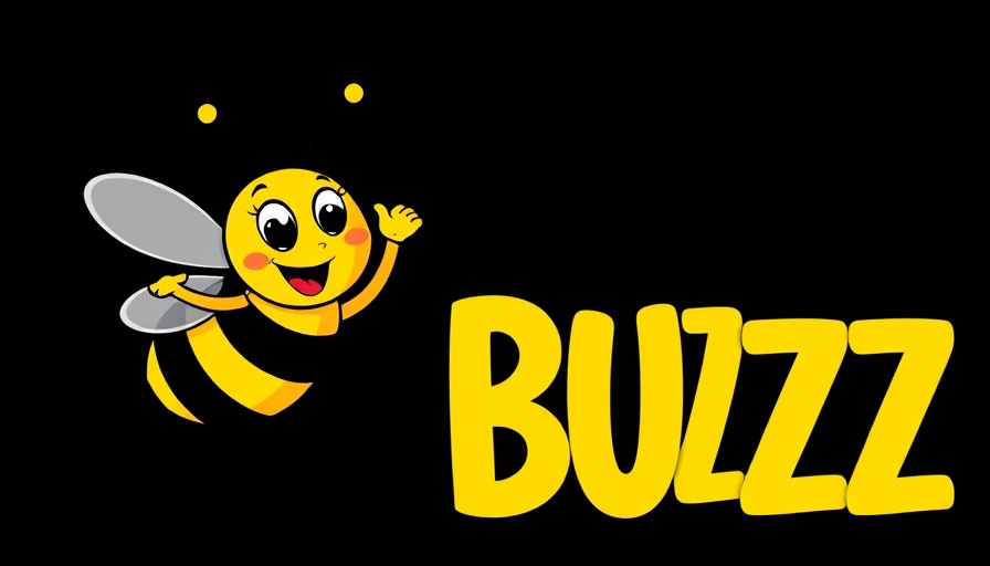 Colorful buzz bee cartoon vector with the text 'BUZZ'.