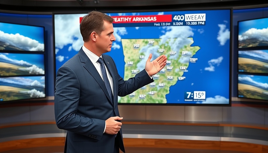 Weather forecast in Arkansas showing showers and storm chances