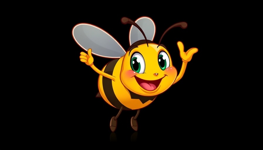 Playful cartoon bee waving next to 'BUZZ' text.