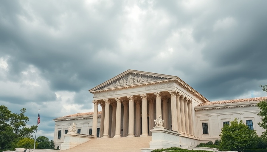 Supreme Court building under cloudy sky for birthright citizenship ruling.