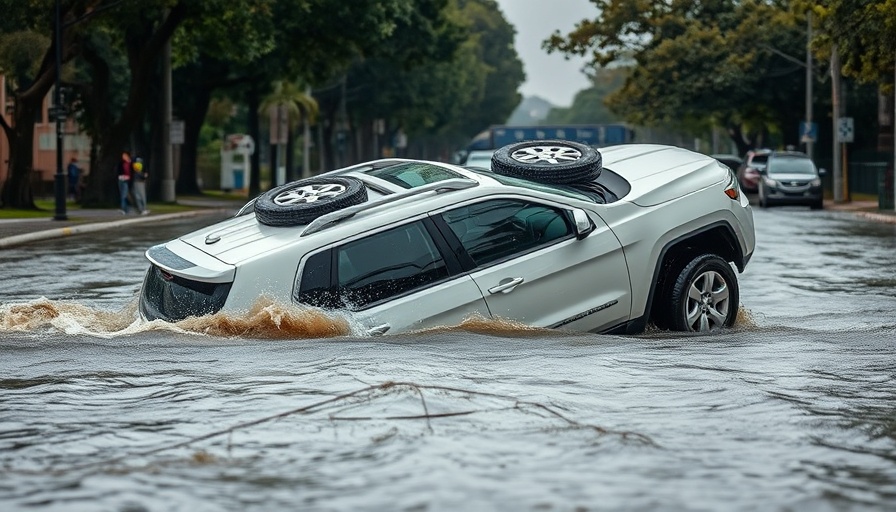 Texas flooding with overturned SUV in rushing waters