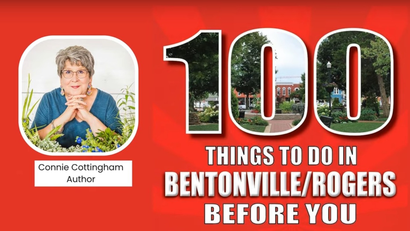 100 Things to Do in Bentonville and Rogers book cover with author portrait and bold text design