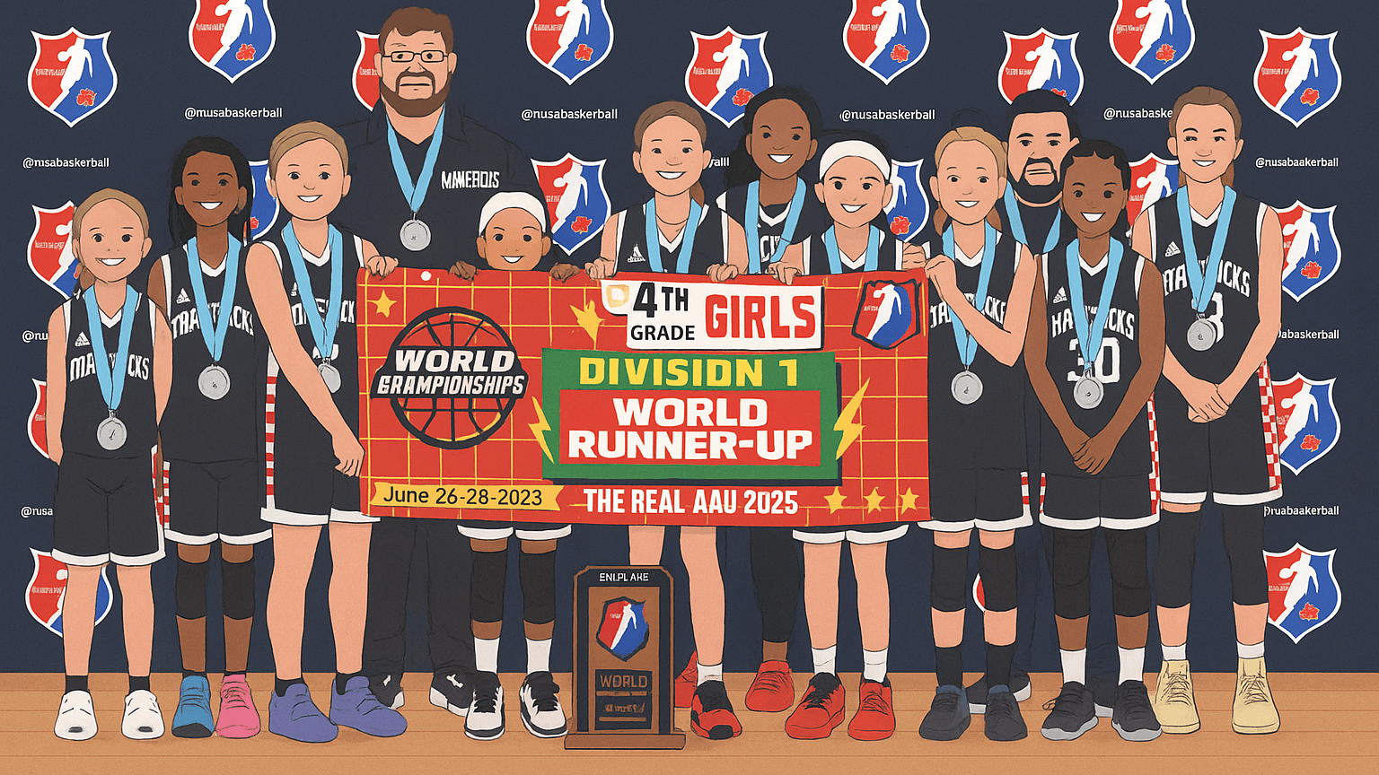 Arkansas Mavericks youth basketball team celebrates as national runner-ups.