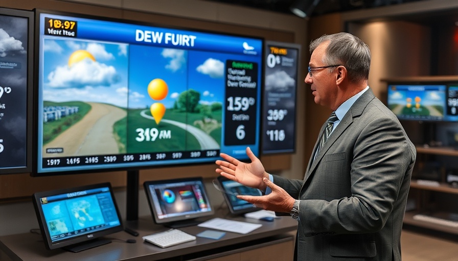 Meteorologist presenting dew point forecast during weekend heat advisory.