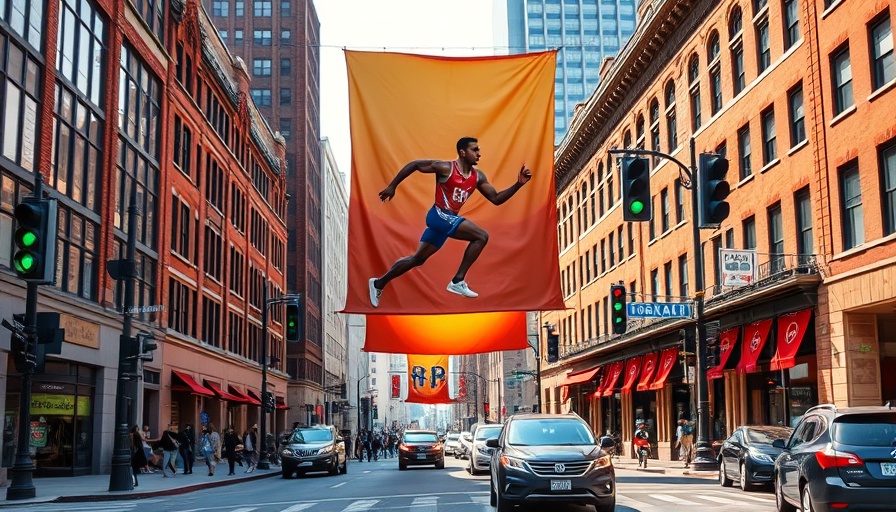 Vibrant city street with Jaylen Williams parade banner.