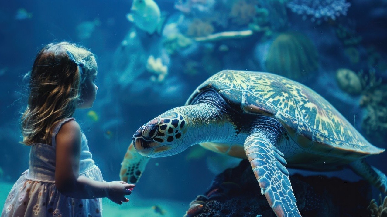 Girl and Sea Turtle - Northwest Arkansas Day Trips - Wonders Of Wildlife National Museum & Aquarium