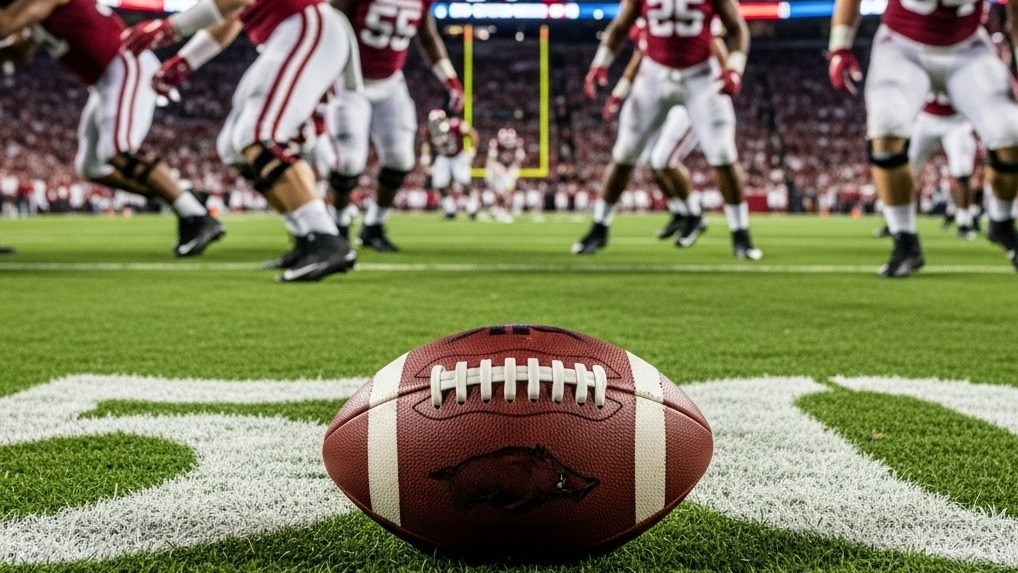 Football focused backgorund Arkansas players