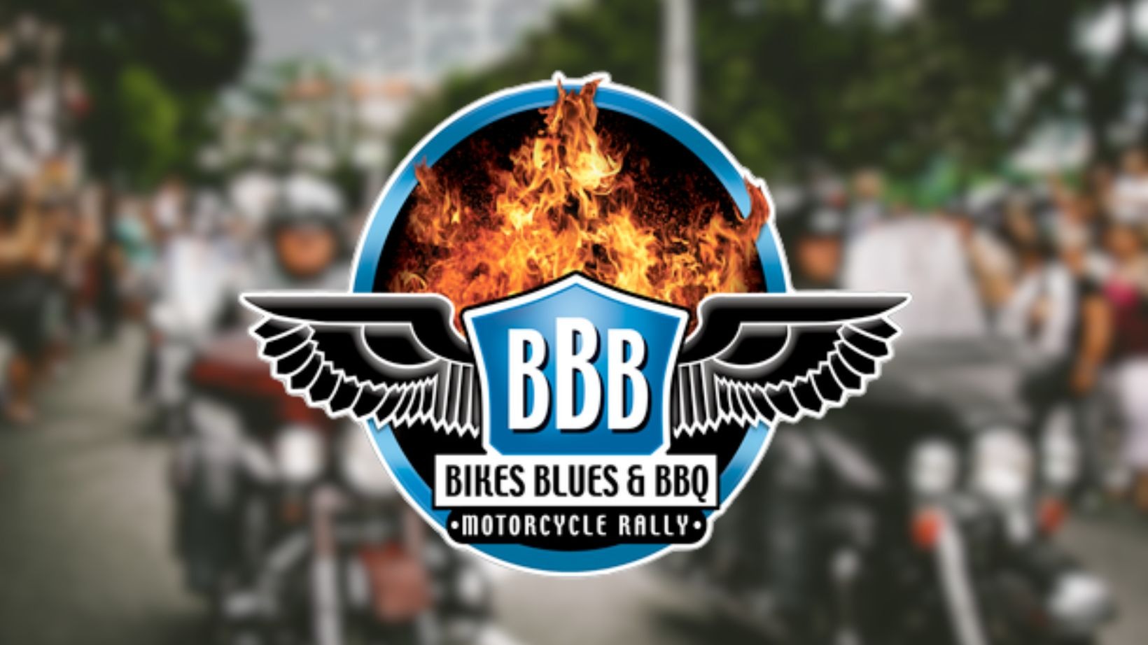 Bikes, Blues, and BBQ festival 25th anniversary banner with logo.
