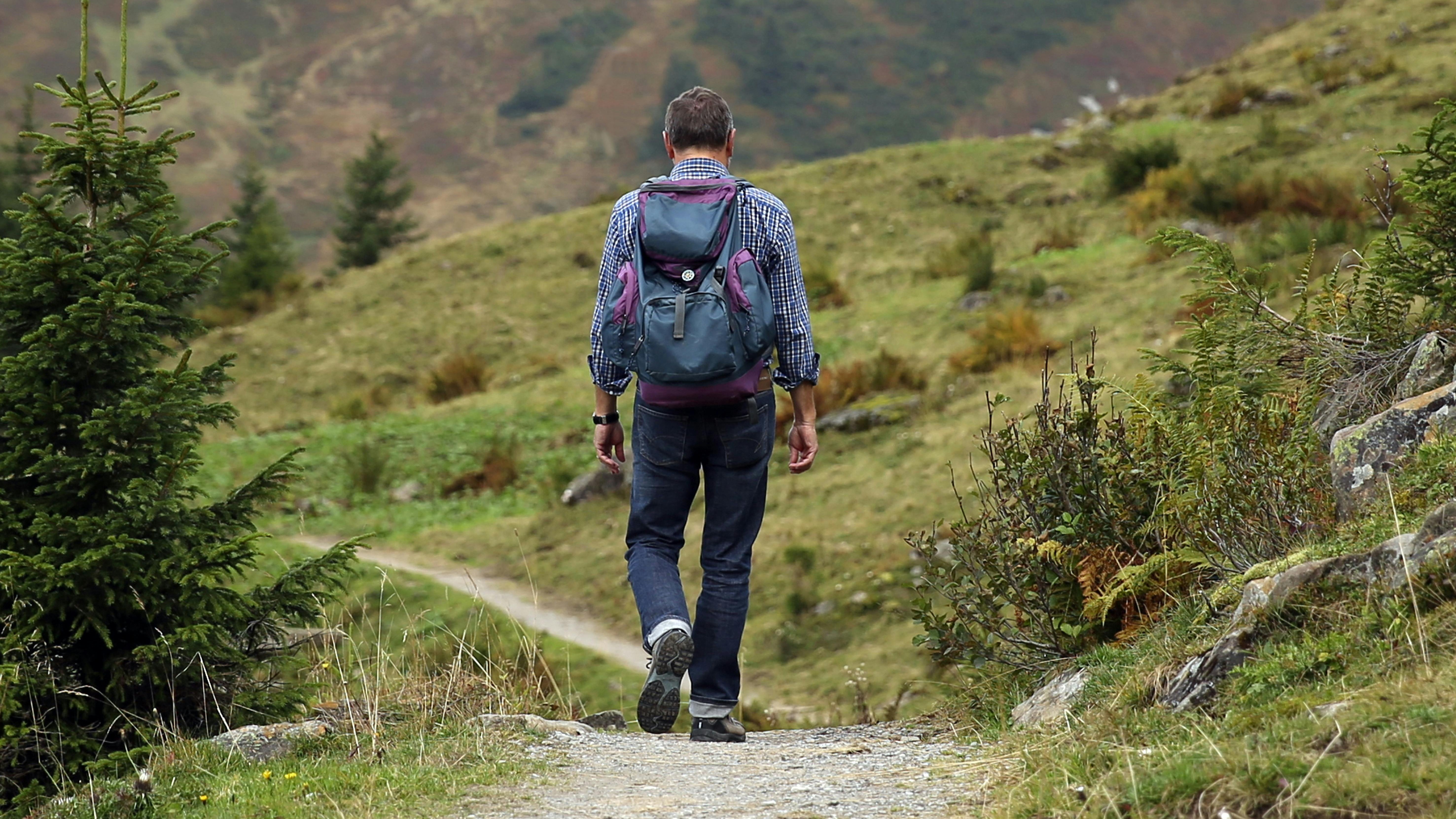man hiking in nature trail