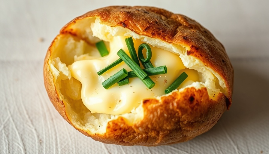 Close view of a perfect baked potato recipe with chives.