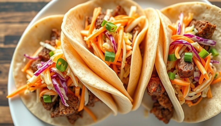 Smash burger tacos with colorful coleslaw.