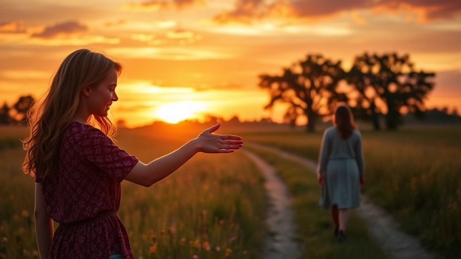 Young woman experiencing one-sided friendships as friend walks away at sunset.