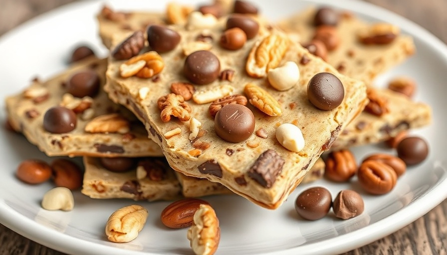 Protein Cookie Dough Bark with chocolate and nuts on plate.