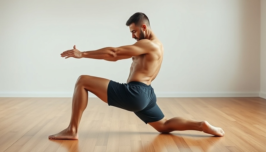 Man demonstrating hip mobility exercises on wooden floor.