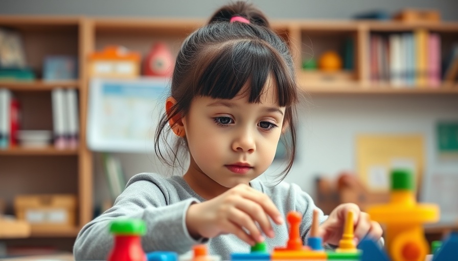 Child focused on colorful counting tools in classroom setting