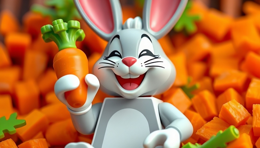 Cheerful LEGO bunny with carrot highlighting plant-based diet benefits.