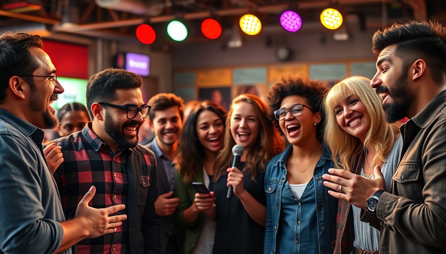 Diverse group in a vibrant comedy scene embodying the Yes And Rule.