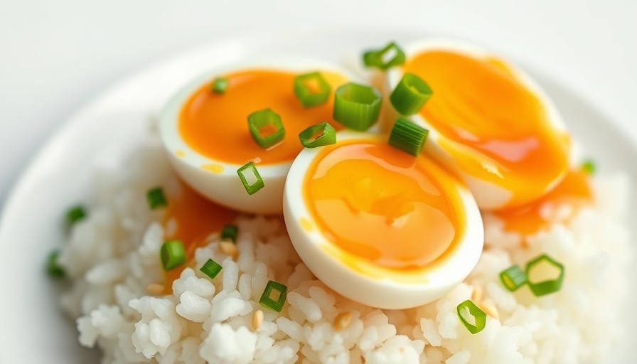 Miso Jammy Eggs Recipe with rice and sesame in bowl.