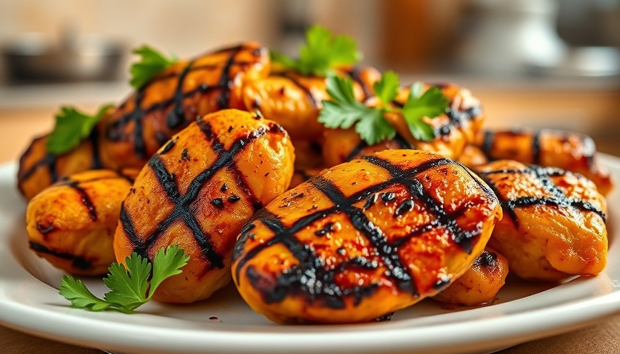 Grilled turmeric chicken with cilantro garnish on plate