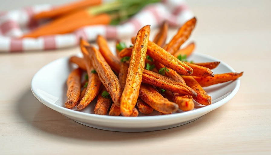 Crispy baked carrot fries served on a white plate.