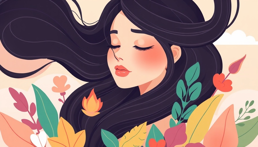Serene woman finding contentment in ordinary living with colorful plants.