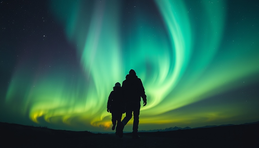 Silhouetted figures under aurora, symbolizing letting go is the ultimate act of love.