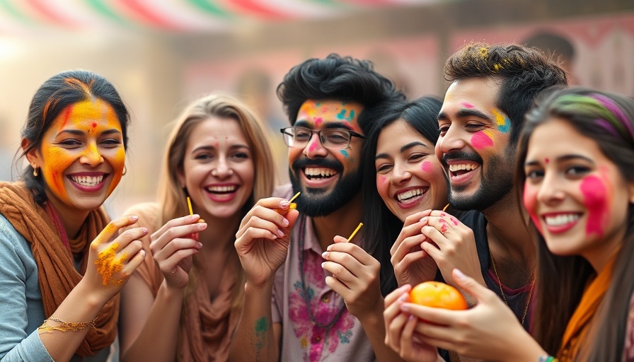 People enjoying vegan snacks during Holi celebration